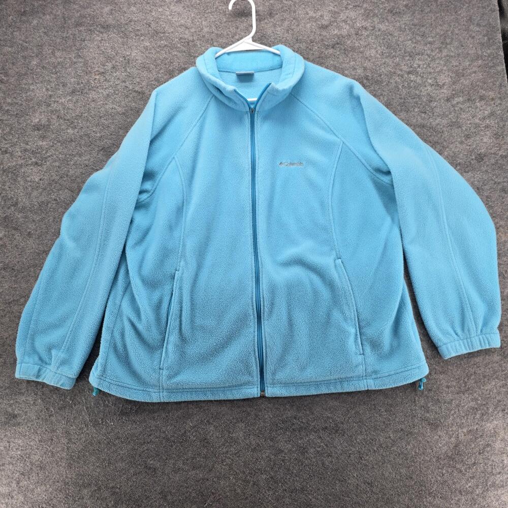 Columbia Fleece Jacket Womens 2X Light Blue Full Zip Pockets Drawcord Warm
